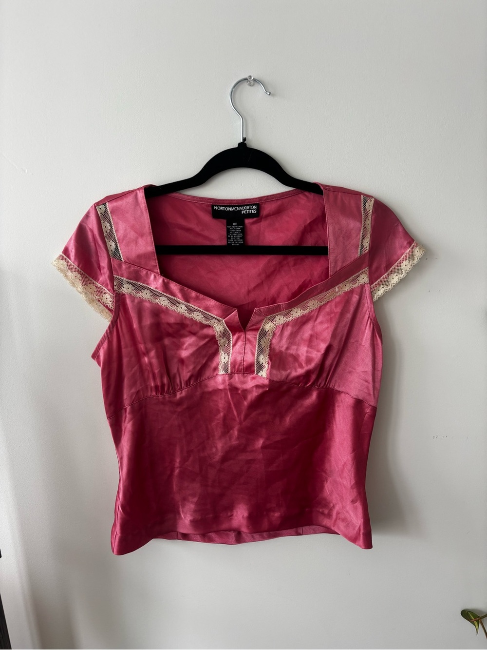 Norton McNaughton Rose Pink Lace-Trim Square Neck Cap Sleeve Top